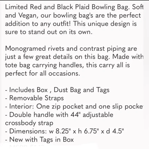 VON DUTCH NWT BLACK AND RED plaid bowling bag FULL INCLUSION - Picture 11 of 11